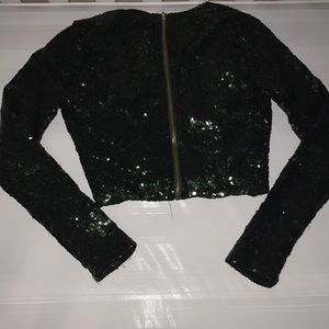 Deep green sequin midriff top💚